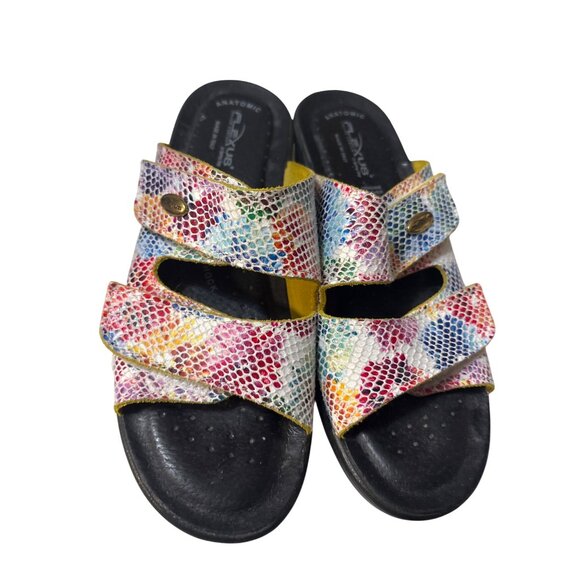 Flexus Anatomical Slide Sandals Womens Size 7.5-8 Multi-Color Pattern Leather - Picture 3 of 6